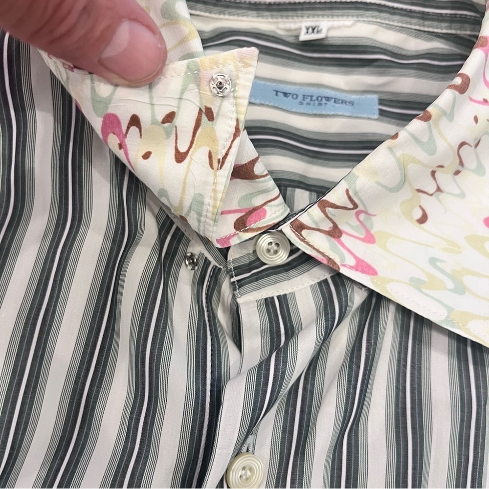 Two Flowers Striped Cotton Shirt XXL Made in Italy - Picture 6 of 10